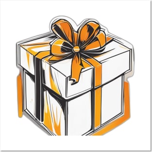 Vibrant Orange Bow Gift Box Design No. 1011 Posters and Art